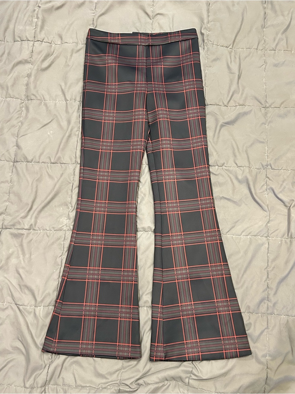 Cynthia Rowley Plaid Flared Pants - Black with Red Trim High Waist size 8